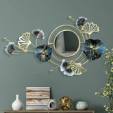 Dark Tan round wall mirror with dual circle black iron frame